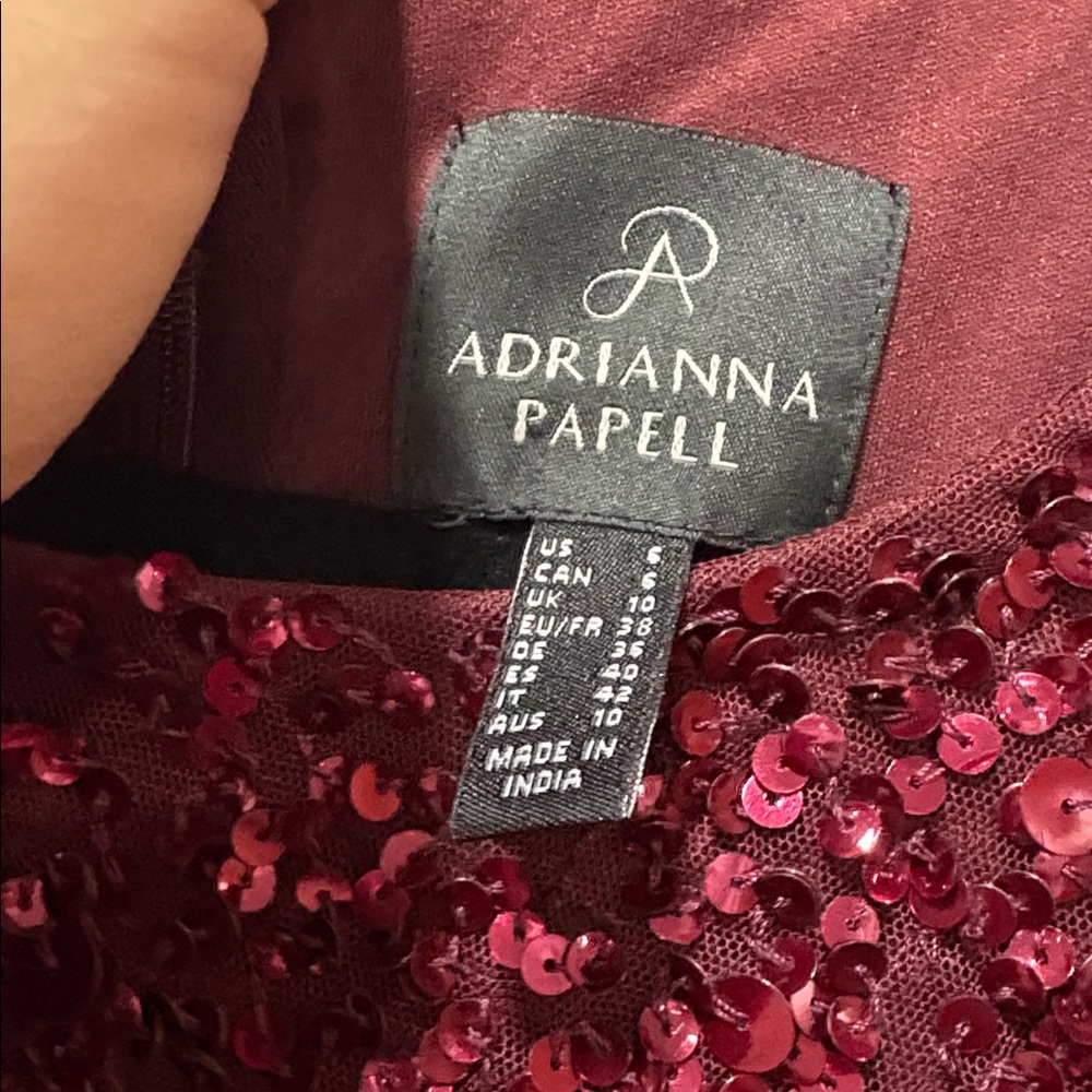 Adrianna Papell Sequin & Tulle Short Sleeve Maxi Gown Burgundy Wine Modest 6 - Picture 4 of 6